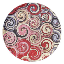 Swirl Me Pretty Colorful Red Blue Pink Pattern Party Plates
