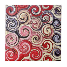 Swirl Me Pretty Colorful Red Blue Pink Pattern Ceramic Tiles