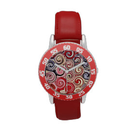Swirl Me Pretty Colorful Red Blue Pink Pattern Wrist Watches