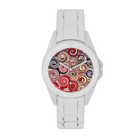 Swirl Me Pretty Colorful Red Blue Pink Pattern Wrist Watches