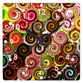 Swirl Me Pretty Colorful Swirls Pattern Square Wall Clocks