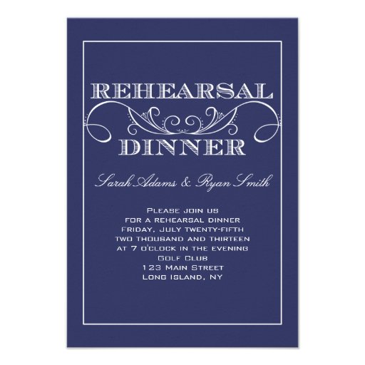 Swirl Navy Rehearsal Dinner Invitation