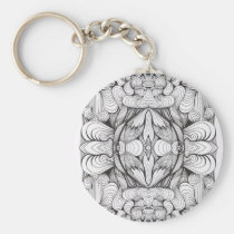 artsprojekt,baroque,swirl,symmetrical,abstract,ornament,black and white,line,kaleidoscope,patricia,vidour,pattern,textile,modern,contemporary,design,studio,black,white,drawing,minimal,rococo,geometry,project,multiple, Keychain with custom graphic design
