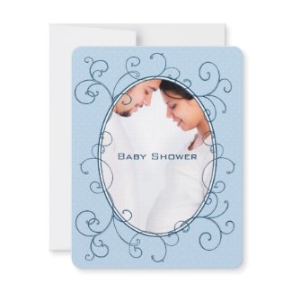 Swirl Poka Dots Blue Photo Baby Boy Shower invitation