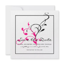 Swirl Save the Date Cards Black Hot Pink Custom Invitation