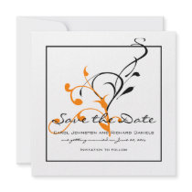 Swirl Save the Date Cards Black Orange Invitations