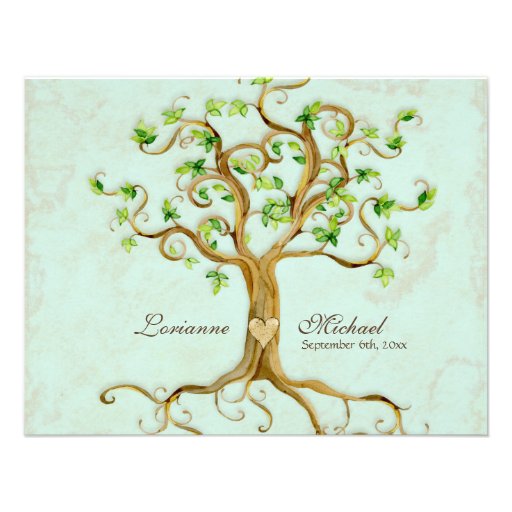 Swirl Tree Root Antiqued Aqua Reception Invite