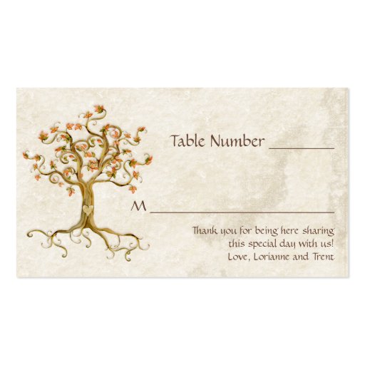 Swirl Tree Roots Antique Tan Escort Place Cards Business Card Templates (back side)