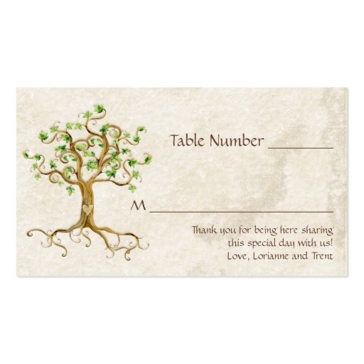 Swirl Tree Roots Antique Tan Escort Place Cards Business Card (back side)