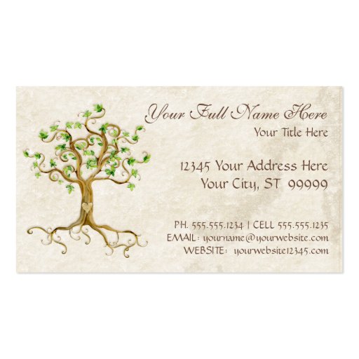 Swirl Tree Roots Antique Tan Professional Business Business Card Template (back side)