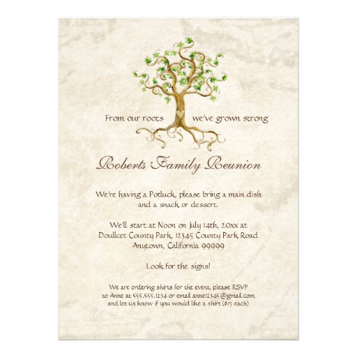 Swirl Tree Roots Antiqued Family Reunion Invite (front side)