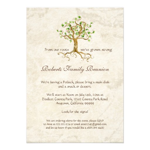 Swirl Tree Roots Antiqued Family Reunion Invite
