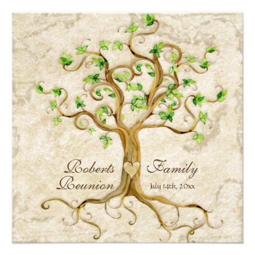 Swirl Tree Roots Antiqued Family Reunion Invite