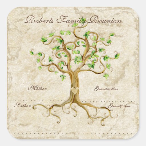 Swirl Tree Roots Antiqued Family Reunion Name Tags Square Sticker Swirl Tree Roots Antiqued Family Reunion Name Tags Square Sticker