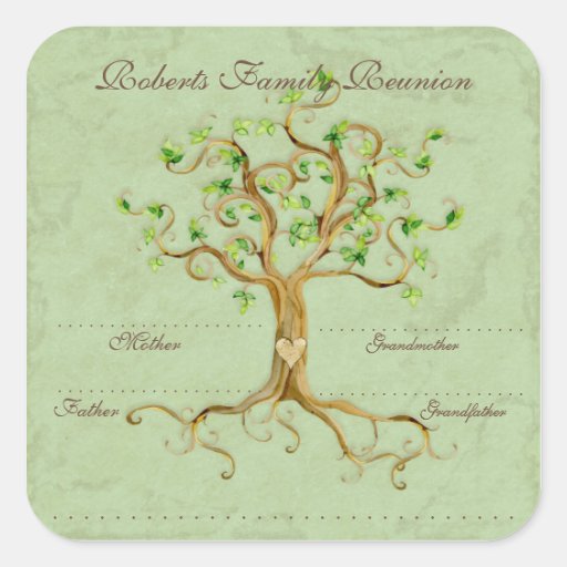 Swirl Tree Roots Antiqued Family Reunion Name Tags Square Stickers Swirl Tree Roots Antiqued Family Reunion Name Tags Square Stickers