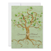 Swirl Tree Roots Antiqued Green Parchment Wedding Custom Invitation