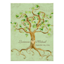 Swirl Tree Roots Antiqued Green Parchment Wedding Custom Invitation