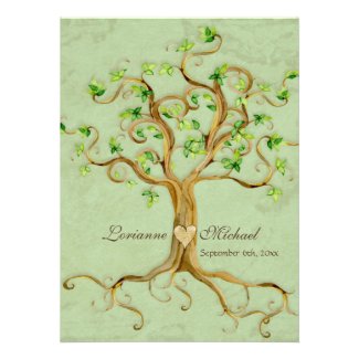 Swirl Tree Roots Antiqued Green Parchment Wedding Custom Invitation