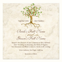 Swirl Tree Roots Antiqued Green Parchment Wedding invitations