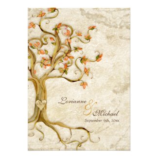 Swirl Tree Roots Antiqued Parchment Monogrammed Personalized Invitations