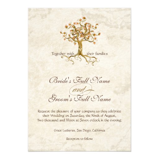 Swirl Tree Roots Antiqued Parchment Monogrammed Custom Announcement