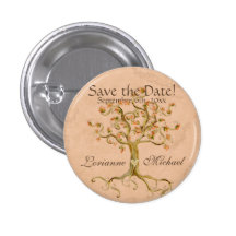 Swirl Tree Roots Antiqued Parchment Save the Date Pinback Button