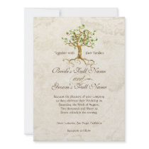 Swirl Tree Roots Antiqued Parchment Wedding Custom Announcements