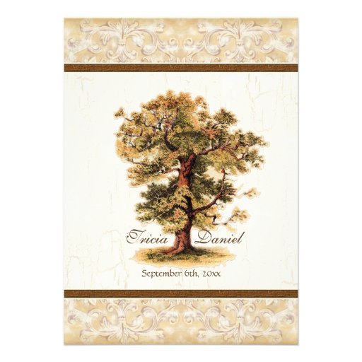 Swirl Tree Roots Antiqued Parchment Wedding Personalized Invitation