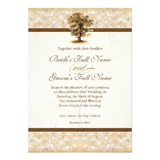 Swirl Tree Roots Antiqued Parchment Wedding Personalized Invitation