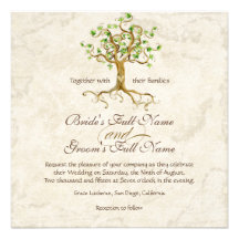 Swirl Tree Roots Antiqued Parchment Wedding Personalized Invitation