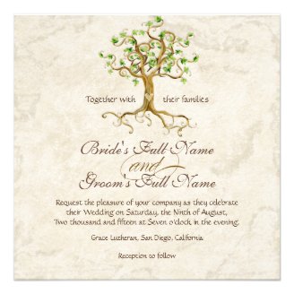 Swirl Tree Roots Antiqued Parchment Wedding Personalized Invitation
