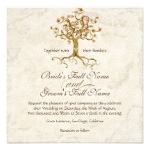 Swirl Tree Roots Antiqued Parchment Wedding Invites