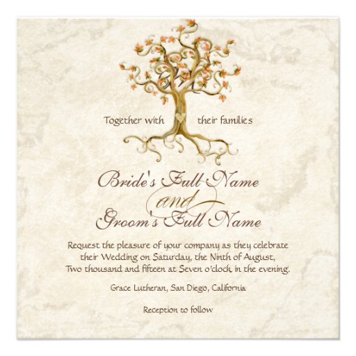 Swirl Tree Roots Antiqued Parchment Wedding Invites