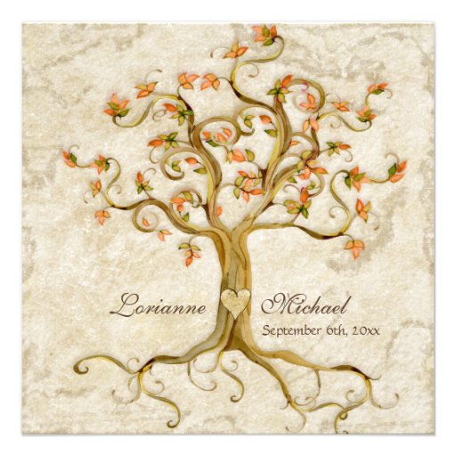 Swirl Tree Roots Antiqued Parchment Wedding Invites