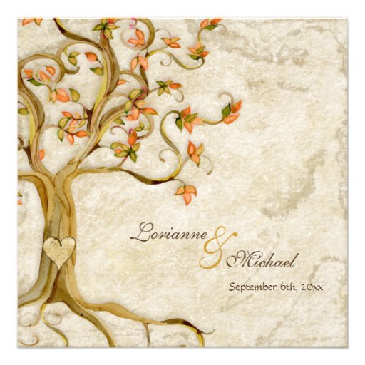 Swirl Tree Roots Antiqued Parchment Wedding Invitations