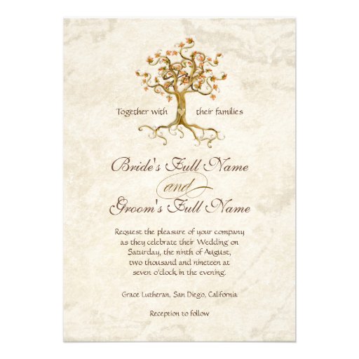 Swirl Tree Roots Antiqued Parchment Wedding Invitation