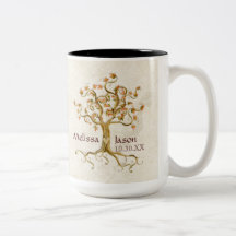 Swirl Tree Roots Antiqued Personalized Names Heart Coffee Mugs