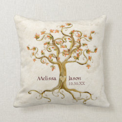 Swirl Tree Roots Antiqued Personalized Names Heart Throw Pillows