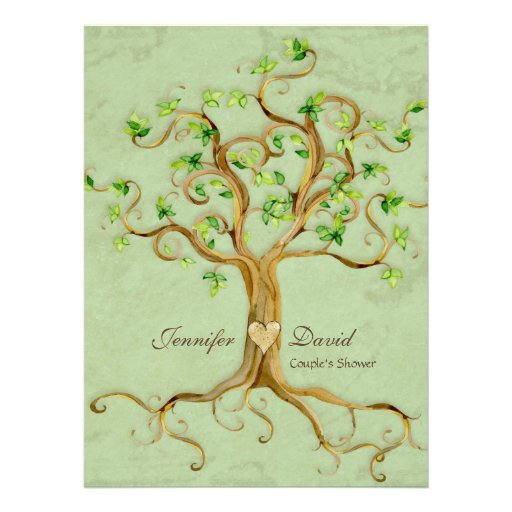 Swirl Tree Roots Antiqued Sage Couples Shower Custom Invites