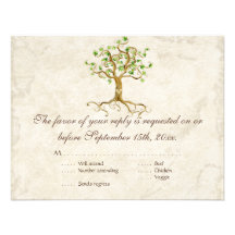Swirl Tree Roots Antiqued Sage RSVP Response Card Invitation