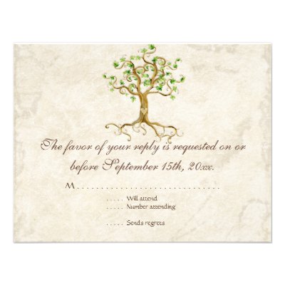 Swirl Tree Roots Antiqued Sage RSVP Response Card Invites