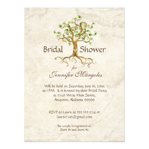 Swirl Tree Roots Antiqued Tan Bridal Shower Announcements