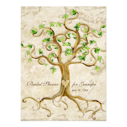 Swirl Tree Roots Antiqued Tan Bridal Shower Announcements