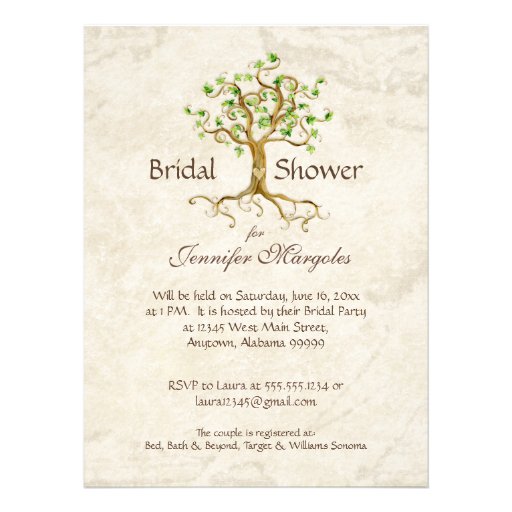 Swirl Tree Roots Antiqued Tan Bridal Shower Invites