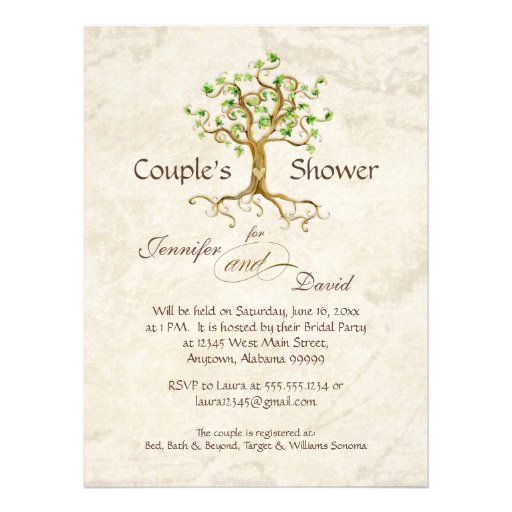 Swirl Tree Roots Antiqued Tan Couples Shower Custom Invitation
