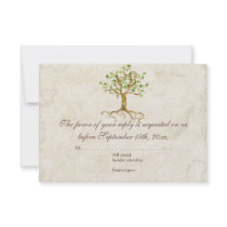 Swirl Tree Roots Antiqued Tan RSVP Response Card Personalized Invite