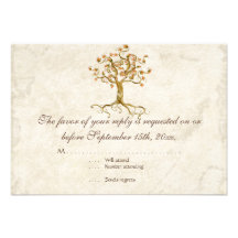Swirl Tree Roots Antiqued Tan RSVP Response Card Announcements