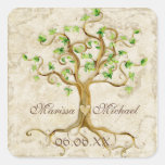 Swirl Tree Roots Antiqued Wedding Matching Seals Square Stickers
