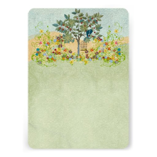Swirled Flower Love Birds Tree Wedding Invitation