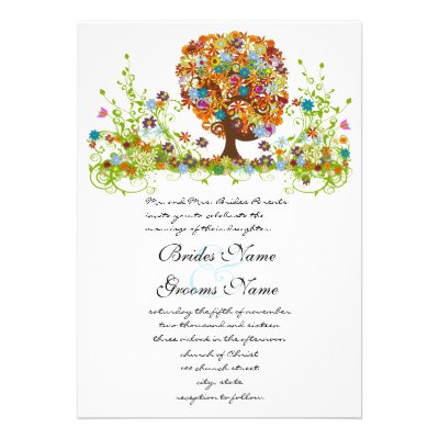 Swirled Flower  Love Tree Wedding Invitation